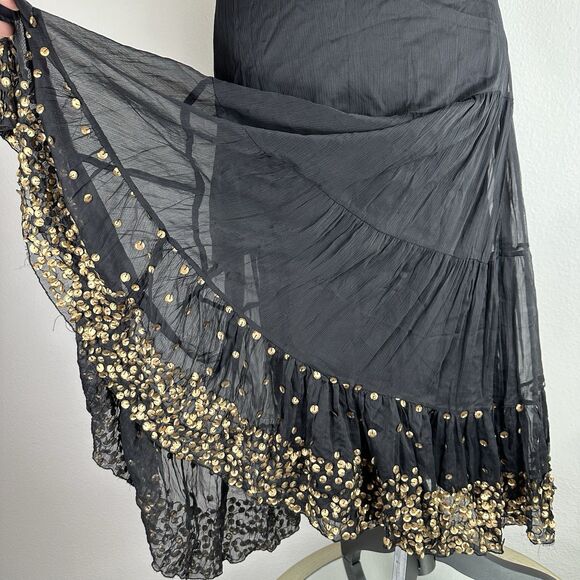 Chaudry KC Maxi Skirt Women XS Black Gold Sequin Boho Festival Gypsy Western NEW - Picture 4 of 13